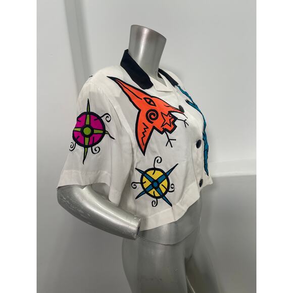 Vintage 80s  Amelia Austin graphic embroidered silk Cropped
 Top Size 8 - Picture 5 of 7